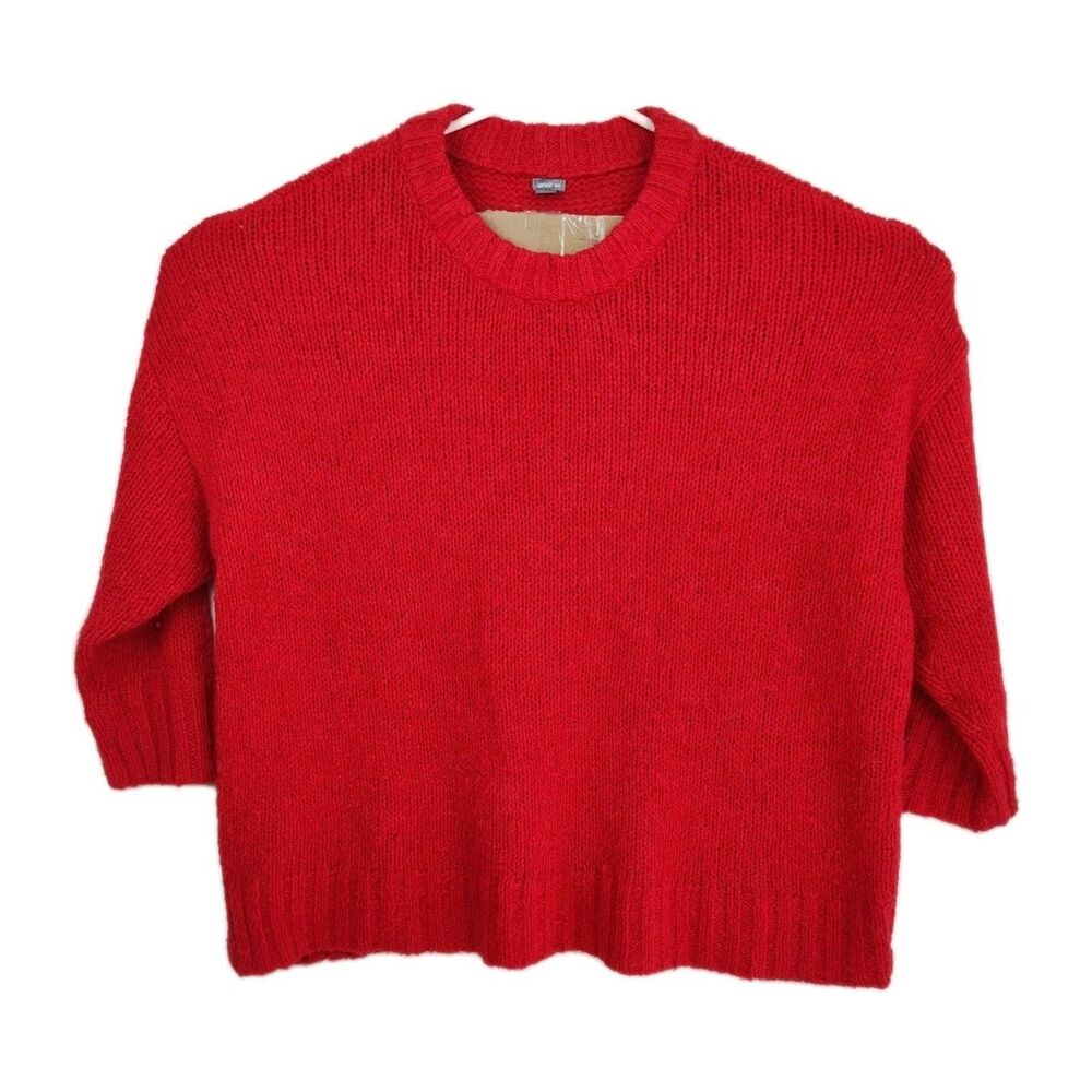 Aerie pullover sweater women's Medium red chunky knit relaxed fit 3/4 Sleeve